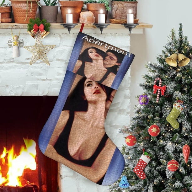 El Apartamento Tema: Calcetines de Navidad, fino lino blanco para colgar en escaleras y chimenea, decoración navideña para el hogar, regalo de Navidad. 45cm × 32cm