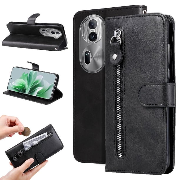 Funda con Cremallera para OPPO Reno 11 Pro 5G, Carcasa Cartera de Cuero PU con Soporte y Tarjetero