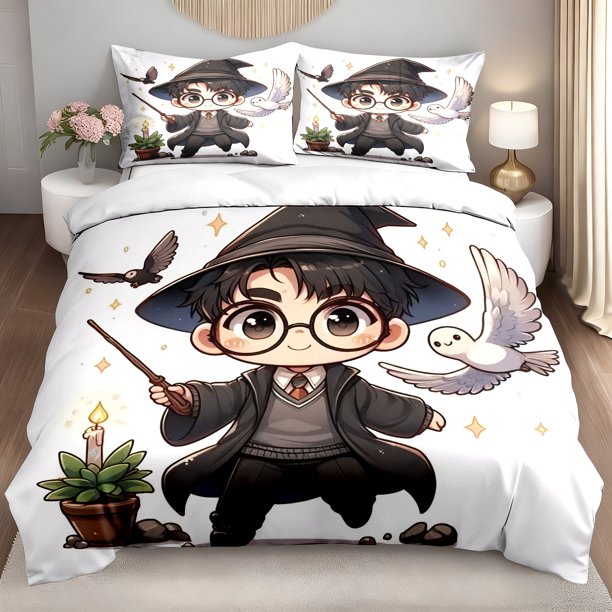 3pcs Bedding set Bedding Cushion Cover Magical Wizard Boy Anime Print Duvet Cover Set