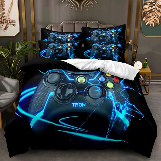v2412 Bed Sheets Gamer Bedding Sets for Boys Gaming Duvet Cover Set Video Games Comforter Cover Designs Bed Set with Pillowcase 3-Piece Bedding Set (1 Duvet Cover + 2 Pillow Shams) Bed Sheets ju2412
