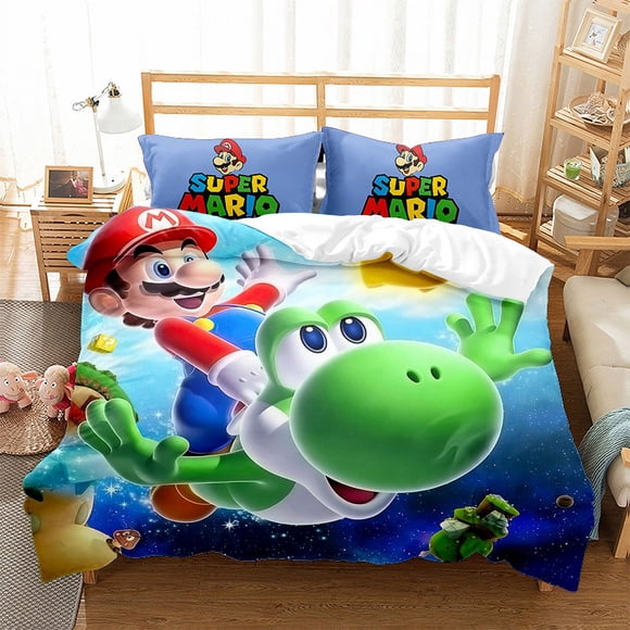 Ma-rio 3 Pcs Comforter Set with 2 Pillowcases,Mari-o Bedding Set Sheet Set for Kids Adults,All Season Lightweight