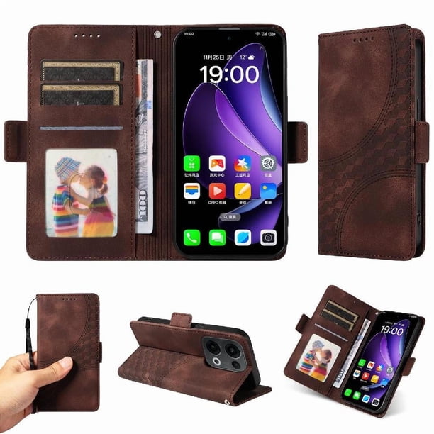 Carcasa FOXDOCK OPPO Reno 14 5G de cuero PU, diseño acolchado clásico, protección contra caídas y rayones