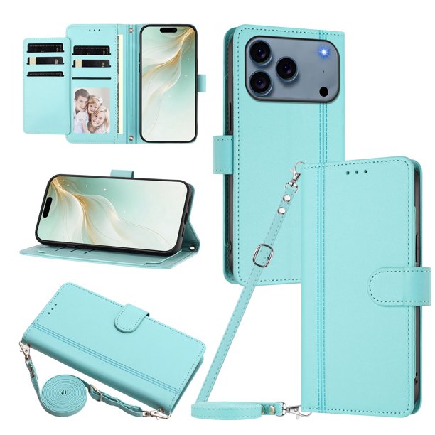 Funda Cartera de Cuero Sintético para iPhone 18 Pro, Verde Claro
