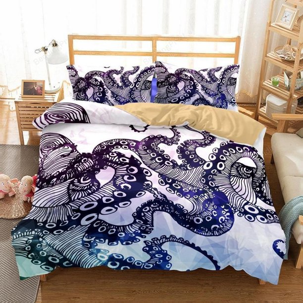 Animal Octopus Quilt Duvet Cover Set Bedding Pillowcase Kids 3-Piece Bedding Set