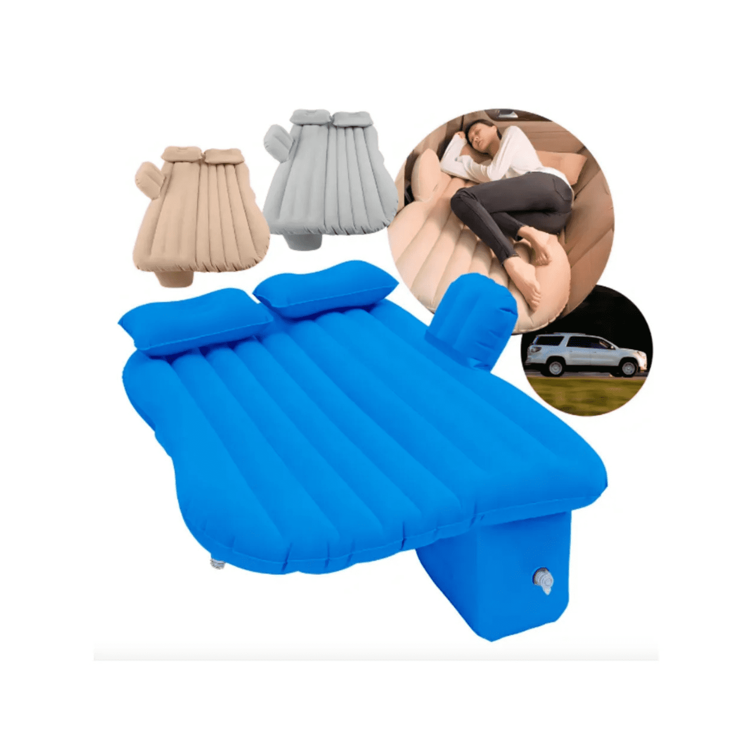Genérico - Colchón Inflable Con Compresor Y 2 Almohadas 130x80x40 Azul