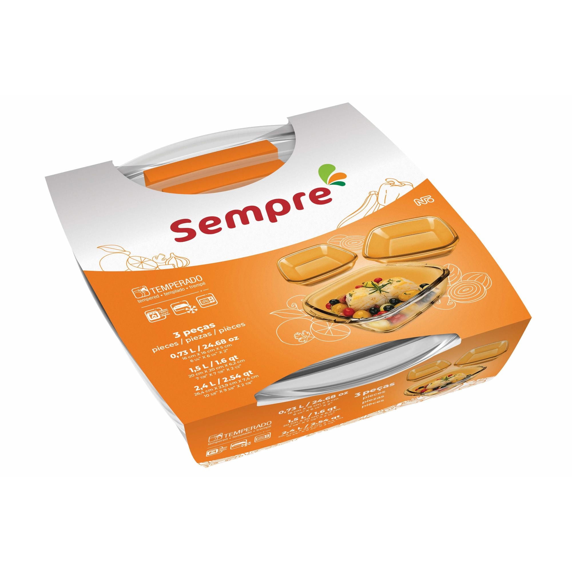 Sempre - Fuente Cuadradas Vidrio 3 Unidades 750Ml - 1500Ml - 2400Ml Transparente