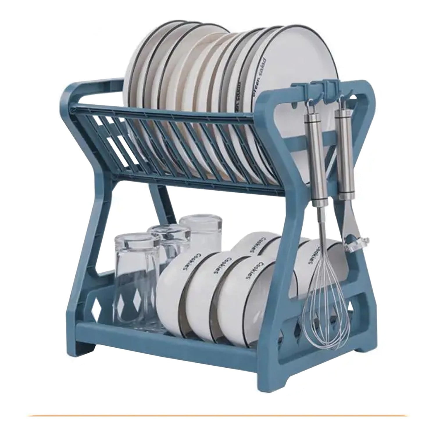 Genérico - Escurridor De Platos 2 Niveles Plástico Azul Organizador
