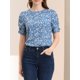 thumbnail image 5 of INSPIRE CHIC Blusas de Mujer con Fruncido Cuello Redondo Manga Corta Camisa Floral Azul Blanco XL, 5 of 7