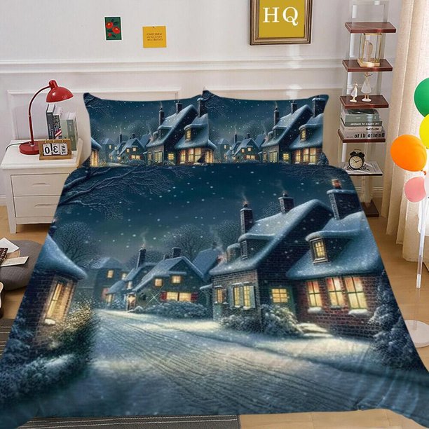 Christmas Eve Gifts Tree Santa Claus Teen Quilt Duvet Cover Set Bedding3-Piece Bedding Set