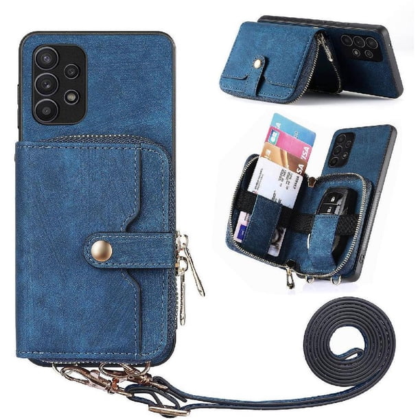 Funda Tipo Cartera con Correa Cruzada para Samsung Galaxy A32 5G Protección Contra Golpes Azul