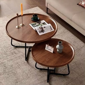 Santú Home & Deco - Mesas De Centro Anidada Doble Madera Y Metal Café