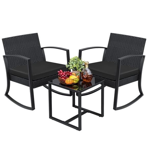 Juego de muebles de exterior Greesum de 3 piezas con sillas mecedoras y mesa