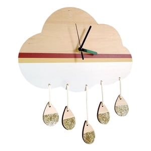 Magideal - Reloj Colgante De Dibujos Animados, Reloj De Pared De Madera Silencioso Con Batería En Forma De Gota De Lluvia Para Escritorio, Dormitorio, Niños Y B