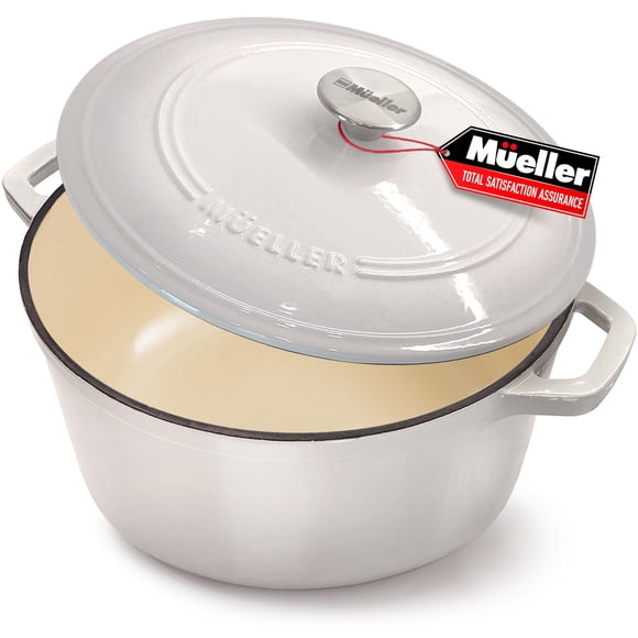 Horno holandés MUELLER HOME de hierro fundido esmaltado de 7.5 L, color blanco ostra