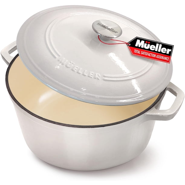 Horno holandés MUELLER HOME de hierro fundido esmaltado de 7.5 L, color blanco ostra