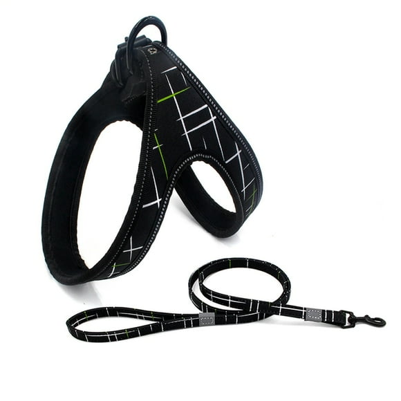 Arnés y Correa Reflectantes Mascota Perro Negro Talla S