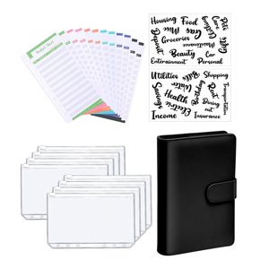 Magideal - Carpeta De Cuaderno Carpeta De Presupuesto Hojas De Presupuesto De Gastos Sobres Con Cremallera Para Presupuestar Gastos De Ahorro Oficina Y Compras E Negro