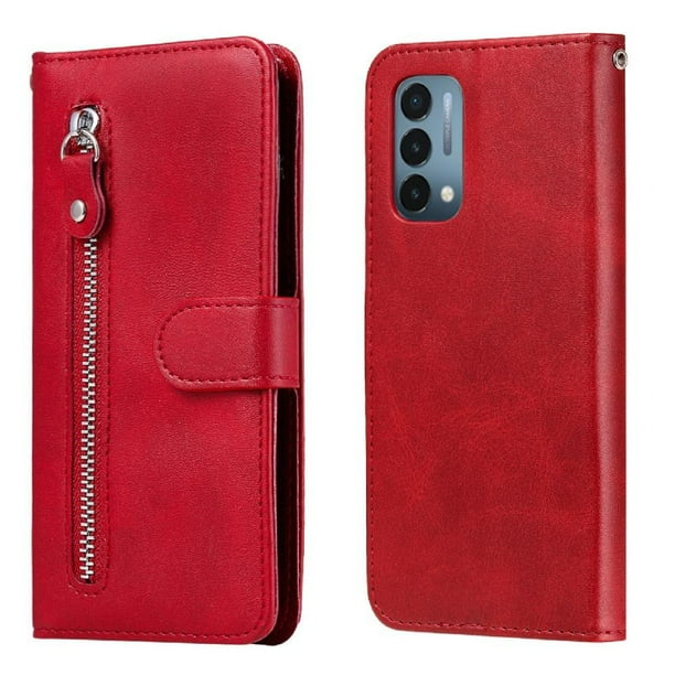 Funda con Cremallera para OnePlus Nord 200 5G, Carcasa Cartera de Cuero PU con Soporte y Tarjetero
