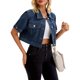 thumbnail image 4 of INSPIRE CHIC Chaqueta de Jean Recortada de Manga Corta con Botones y Desgastada para Mujer de Regreso a Clases Azul Oscuro XL, 4 of 6