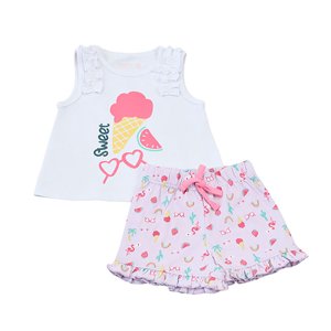 Conjunto Bebe Niña Polera Y Short Blanco Corona