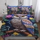 thumbnail image 1 of Funda nórdica con estampado de búho y fundas de almohada, juego de ropa de cama con estampado 3D y cierre de cremallera, diseño único, antialérgico, con flores coloridas., 1 of 3