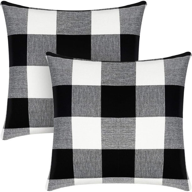Juego de 2 fundas de cojín cuadradas a cuadros para exteriores, de lino y algodón en blanco y negro, para decoración de Pascua, para el hogar, el coche, la cama y el sofá, 45,7 x 45,7 cm.