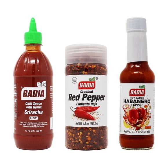 Pack Picantes Badia - Sriracha, Salsa Habanero y Ají Rojo en Hojuelas