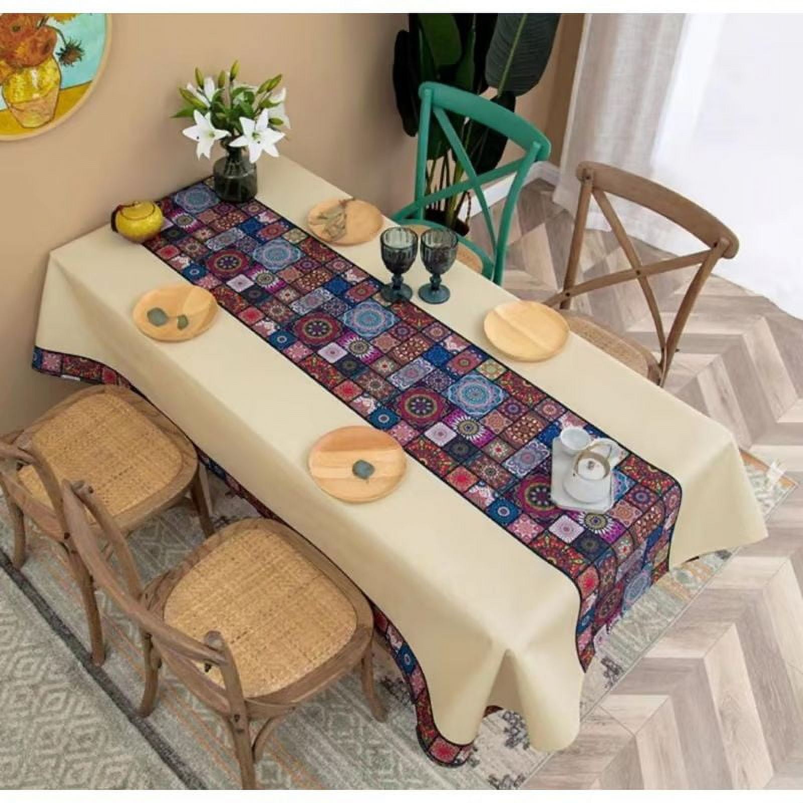 Genérico - Mantel Rectangular Antimanchas 140 X 230 Cm - Mosaico Mándalas