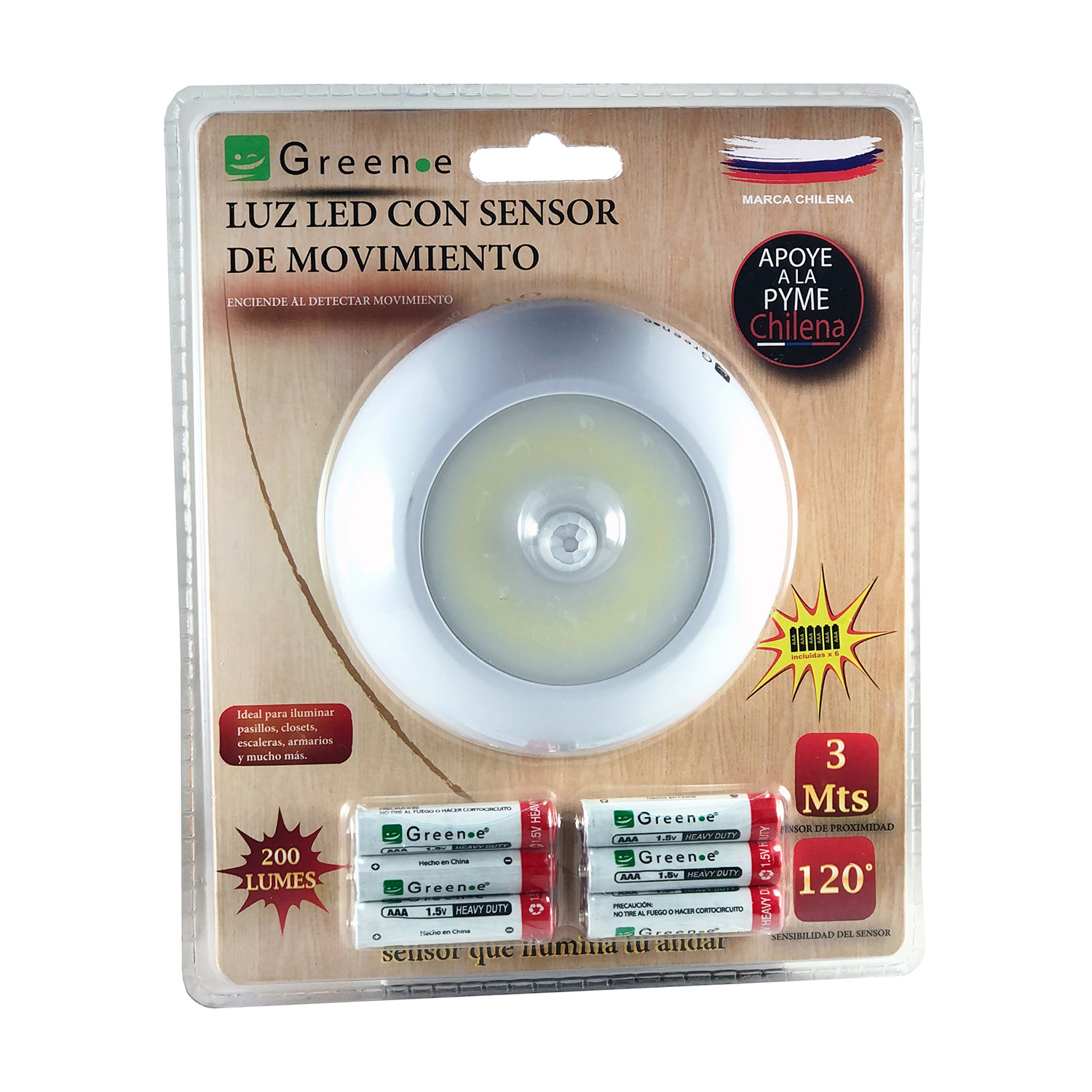Green E - Luz Led Con Sensor Amar 3 Pilas Y 3 Reg