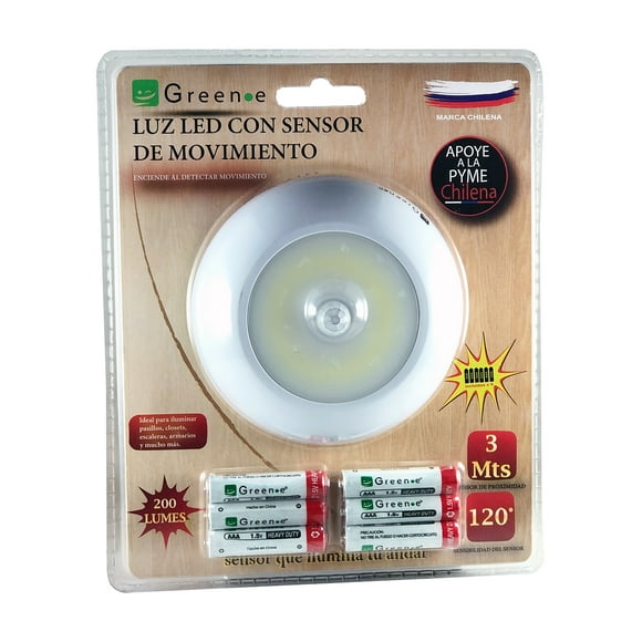 GREEN E LUZ LED CON SENSOR AMAR 3 PILAS Y 3 REG