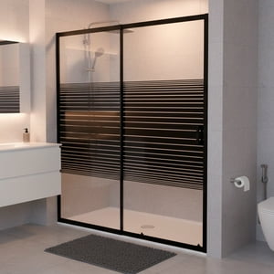 Joytek - Mampara Ajustable De Ducha Strava 160-180 Lineas Negras (2 Hojas)