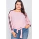 thumbnail image 1 of Top Semitransparente con Nudo Frontal y Mangas con Bloques de Color, Talla Grande 1XL, 1 of 4