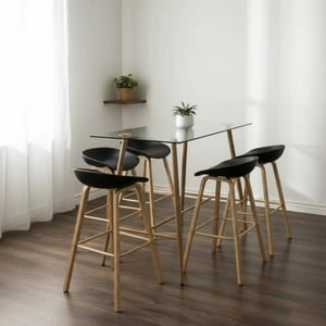 Pandalino - Pack Mesa Alta Vitreo + 4 Taburetes Viggo Negro