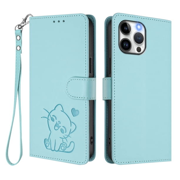 Funda de Gato tipo Libro para iPhone 13 Pro Max, Verde Claro