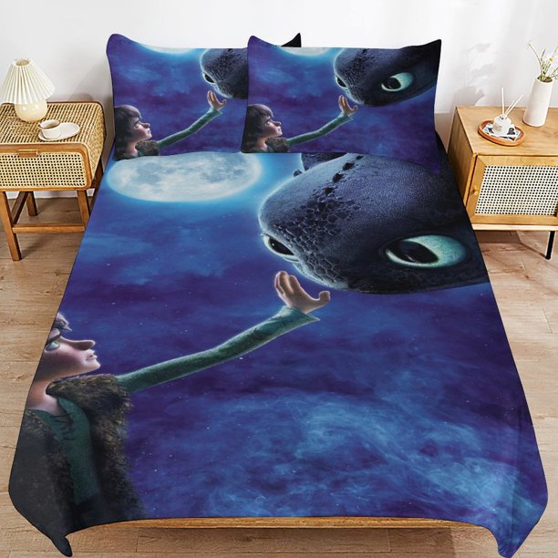 How To Train Your Dragon Bed Duvet Cover Microfiber Bedding Sets 3D Printed Lightweight 3 Piece Comforter Sets for Kids Boys Girls