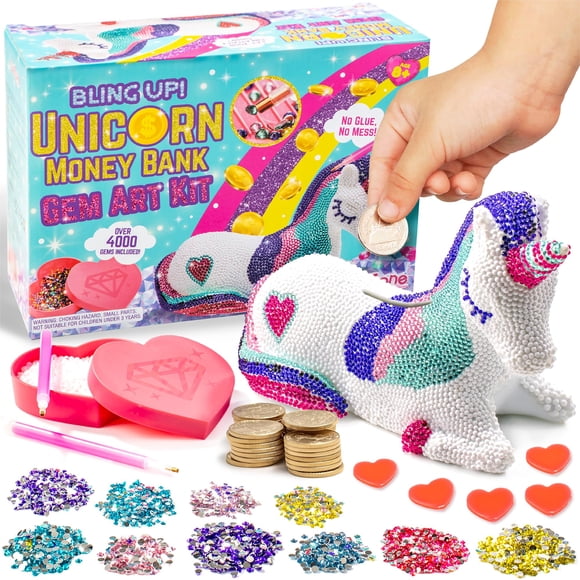 Kit de manualidades GirlZone con forma de banco de unicornios, pintura DIY con diamantes
