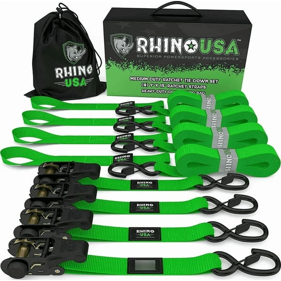 Pack X 4 Correas De Amarre 2,5 Cm X 457 Cm Rhino Usa Verde