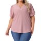 thumbnail image 1 of Agnes Orinda Blusas de Verano para Mujer de Talla Grande con Cuello en V, Mangas Cortas y Diseño Hueco, L Rosa, 1 of 8