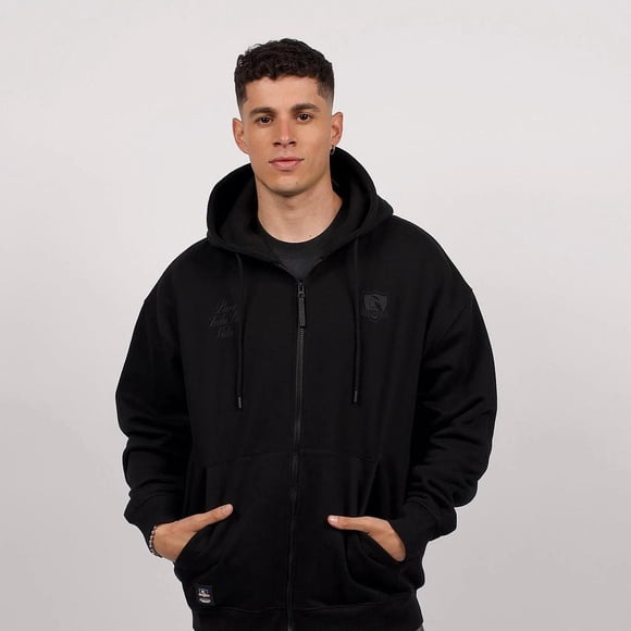 Poleron Hombre Colo Colo Urbano Full Zipper Negro Logo Grande
