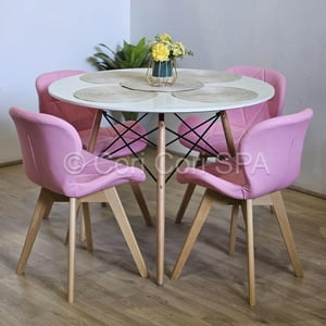 Cori Cori - Comedor Mesa Blanca 100Cms + 4 Sillas Mariposa Wood Rosa