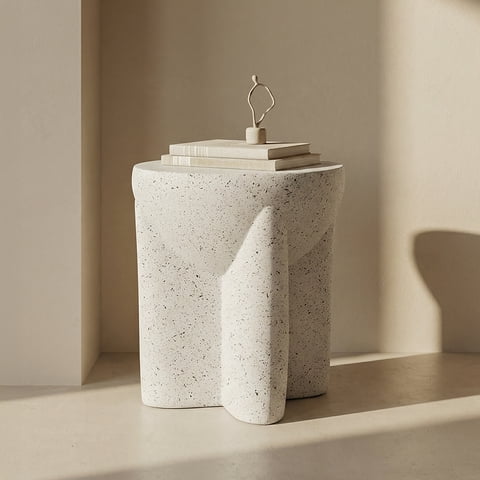 Santú Home & Deco - Mesa Centro Lateral Estilo Piedra Crema Escultural