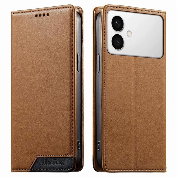 Funda Tipo Cartera de Cuero Sintético para Samsung Galaxy S26 Edge Bloqueo RFID, con Ranuras para Tarjetas y Bolsillo para Efectivo, Cierre Magnético Fuerte Marrón