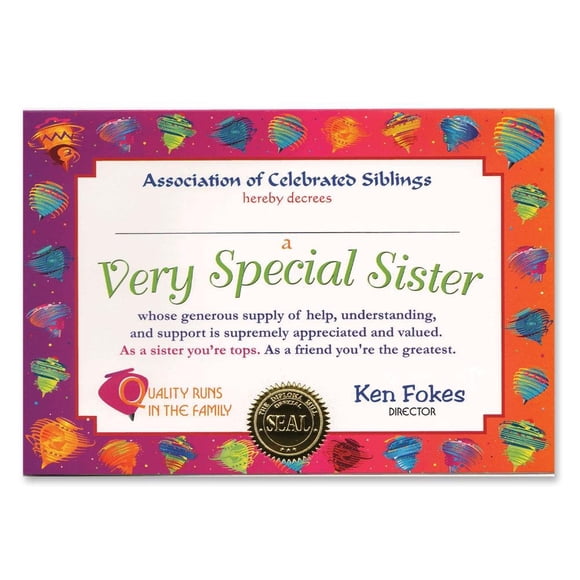 Certificado Beistle: Premio Very Special Sister