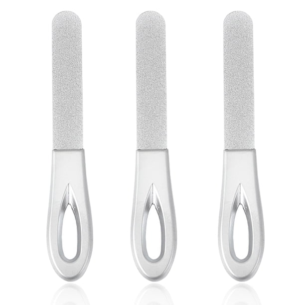 3 limas de uñas de acero inoxidable con mango antideslizante y grano de diamante, lima de uñas de metal, limas de esmeril para uñas naturales.