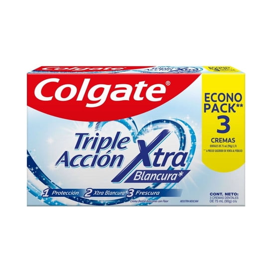 Crema Dental Anticaries Con Flúor Pasta Dental Colgate Triple Acción Extra Blanco