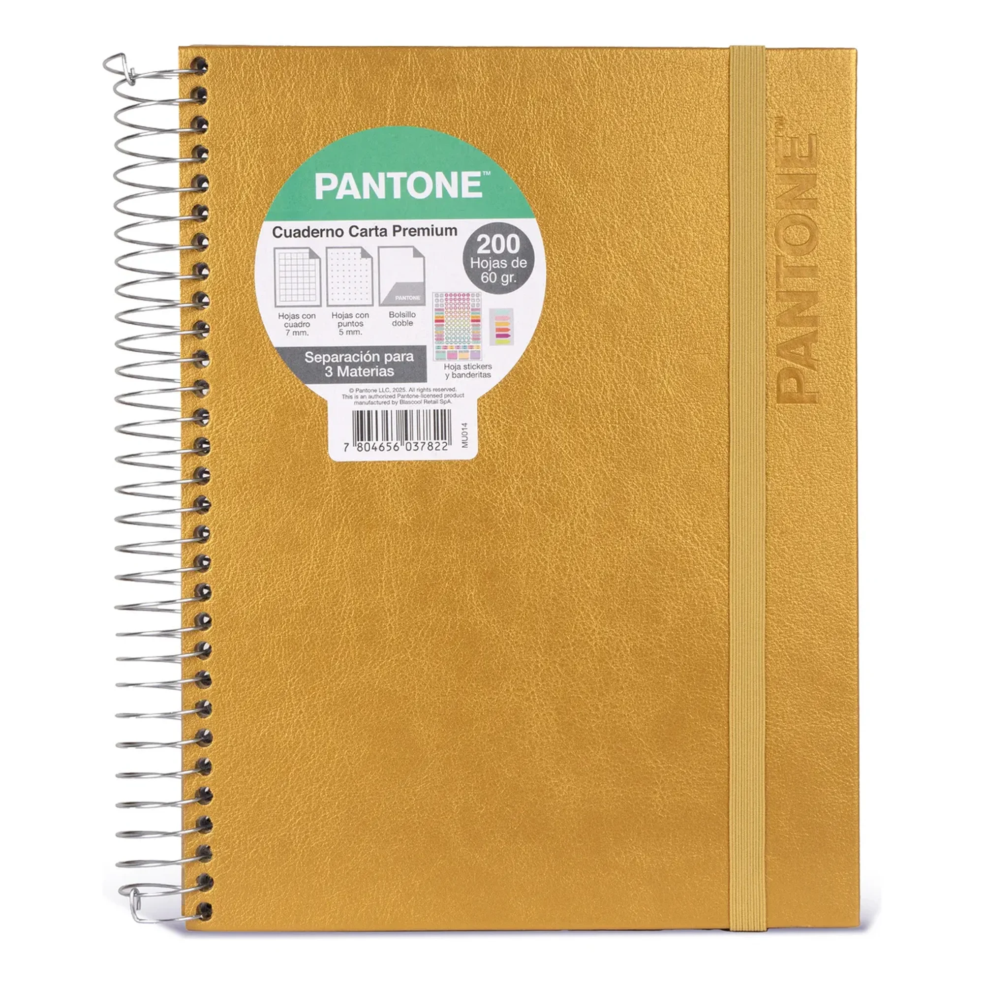 Cuaderno Premium Pantone Metalizado Carta Con Elástico 7mm Dorado