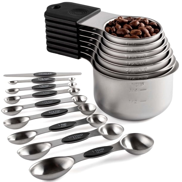 Turewin Juego de Medición Magnético de 16 Piezas – Tazas y Cucharas de Acero Inoxidable