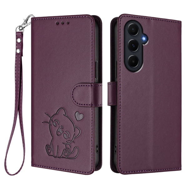 Carcasa Billetera de Cuero Sintético para Samsung Galaxy A55 5G, Morado Oscuro