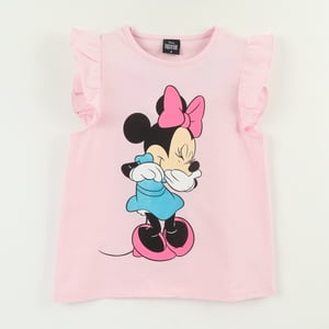 Polera Manga Corta Niña Rosado Minnie Risa Disney