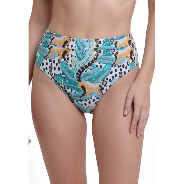 Bikini calzón alto con pretina estampado verde Talla M
